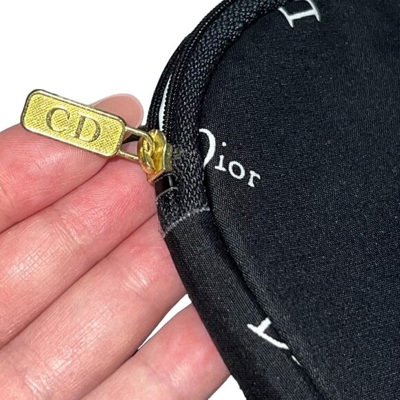VTG Christian Dior Black Polka Dot Logo Zip Top Makeup a Bag Cosmetic Case Pouch - Picture 8 of 13